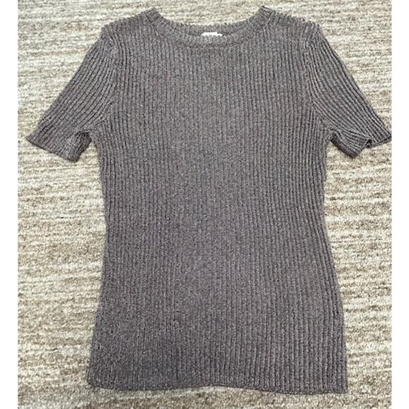 H & M Metallic Fiber Blend Shimmery Ribbed Short Sleeved Women Top Size M - Picture 1 of 9